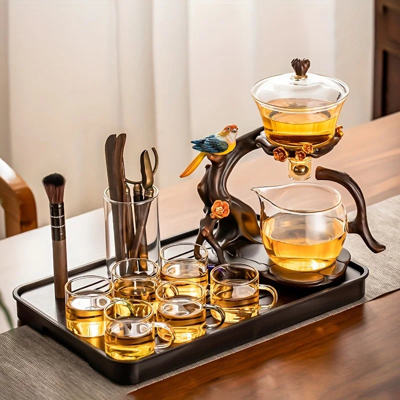 "Lucky Magpie" Semi-Auto Glass Tea Set (Full Set with Tray)
