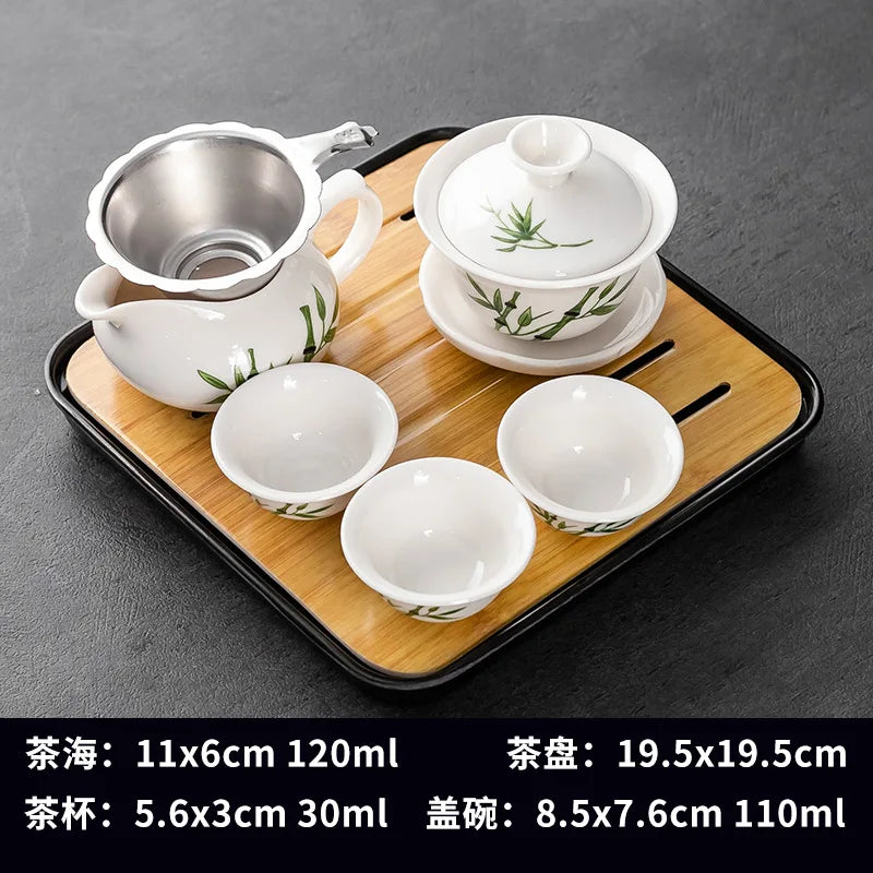Household Kung Fu Tea Set (Gaiwan, 3 Cups & Dry Tray)