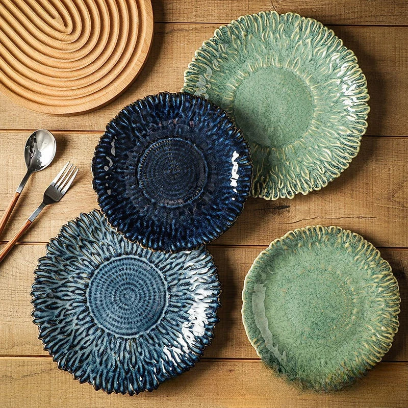 "Sun Bloom" Retro Kiln-Glazed Ceramic Flower Plate