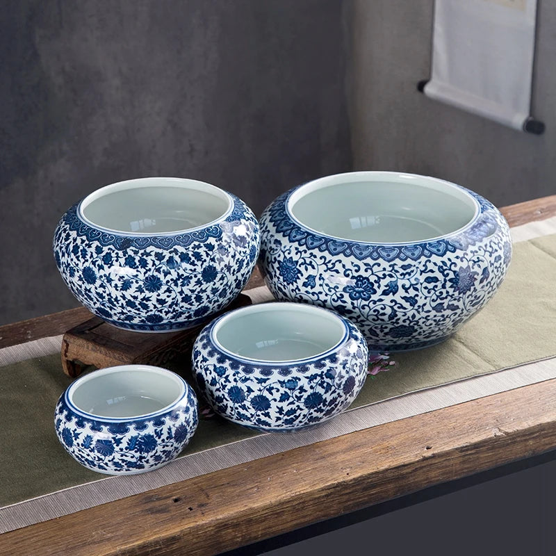 Vintage Blue & White Porcelain Lotus Bowl