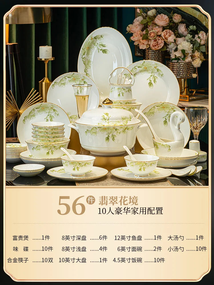 Luxury White & Green Dinnerware.