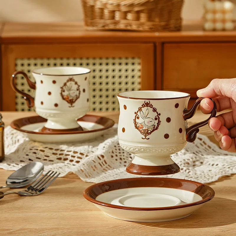 French Cute Rabbit Ceramic Mug & Plate Set