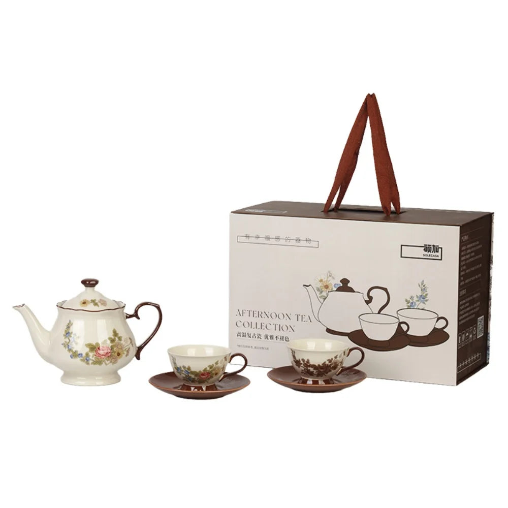 SOLECASA Vintage Floral Tea Set – Pot & Cups (Gift Box)