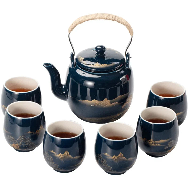 Large Capacity Black Glaze Tea Set – Ceramic Beam Pot