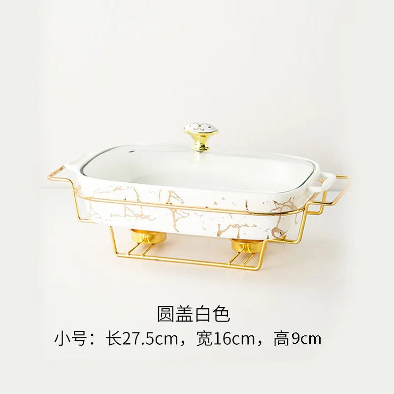 Rectangular Amphora Ceramic Casserole with Candle Warmer