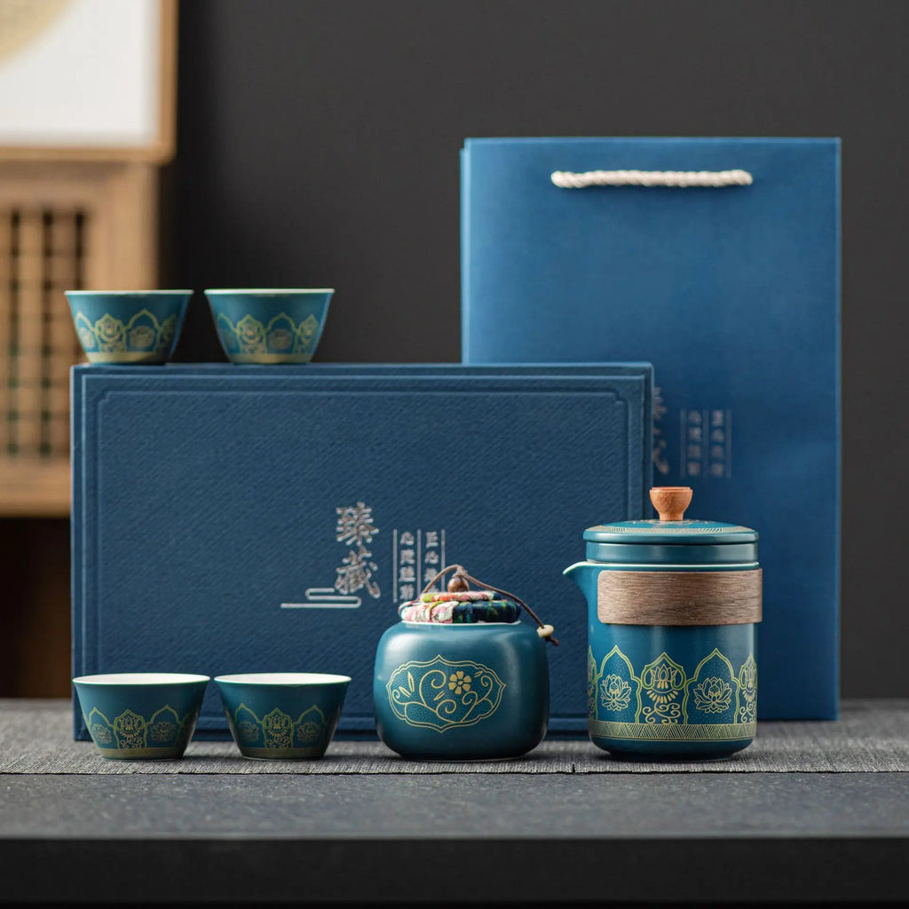 Portable Outdoor Tea Ceremony Set – 1 Pot & 4 Cups (Gift Box)