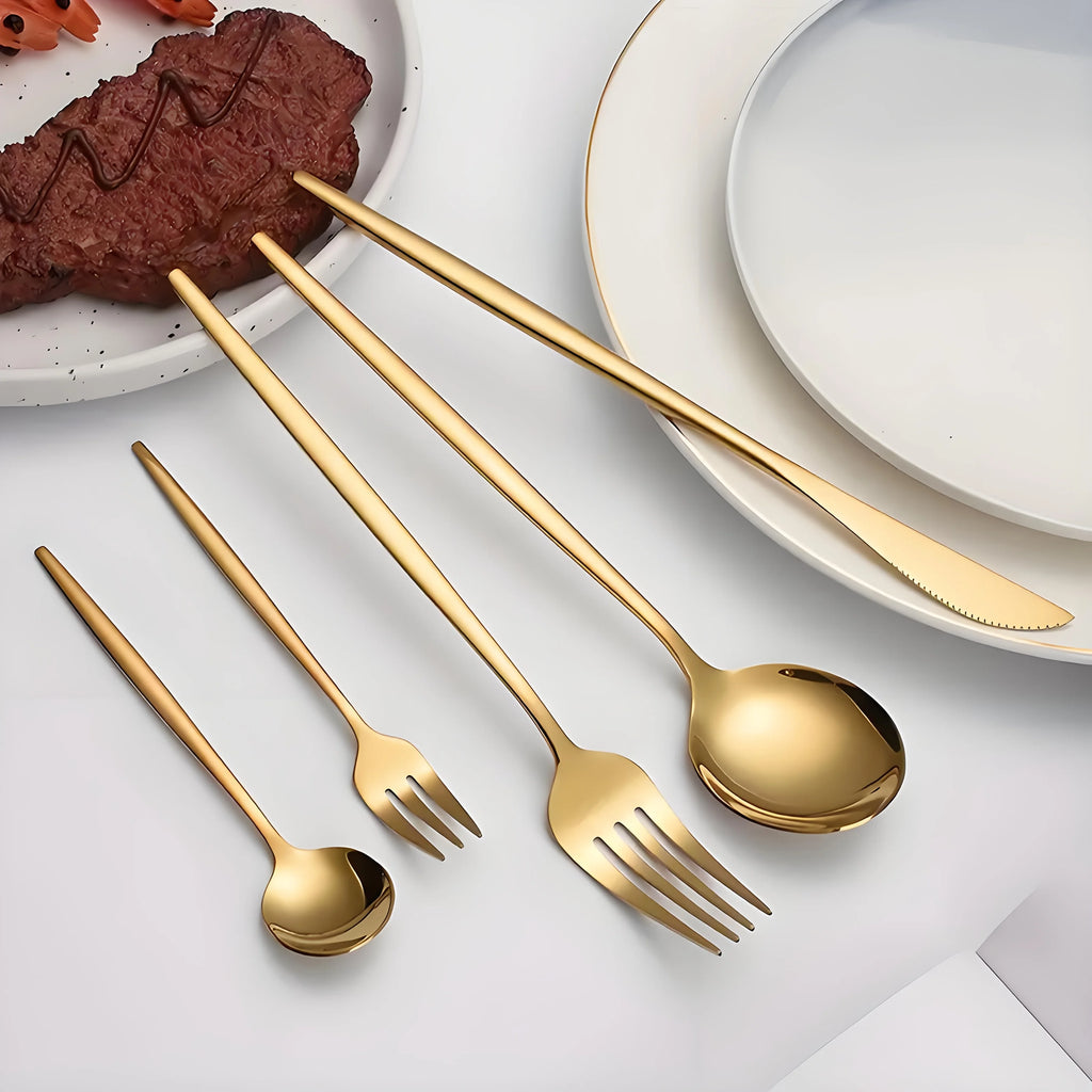 Luxury 30-Piece Stainless Steel Cutlery Set – Golden & Silver Flatware Collection