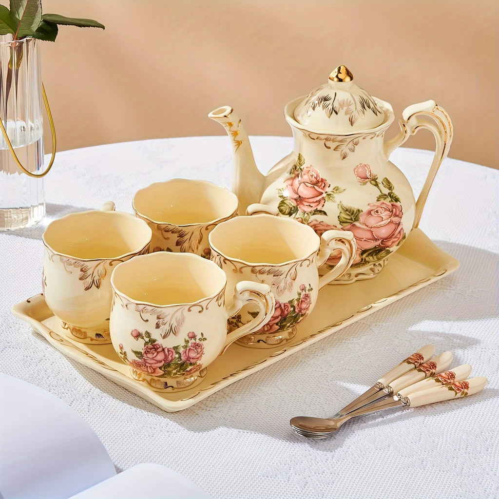 Classic Floral Ceramic Cup & Saucer Set (Ivory Edition)