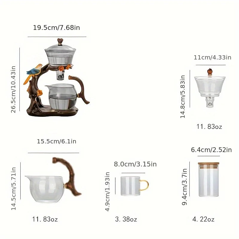 "Lucky Magpie" Semi-Auto Glass Tea Set (Full Set with Tray)