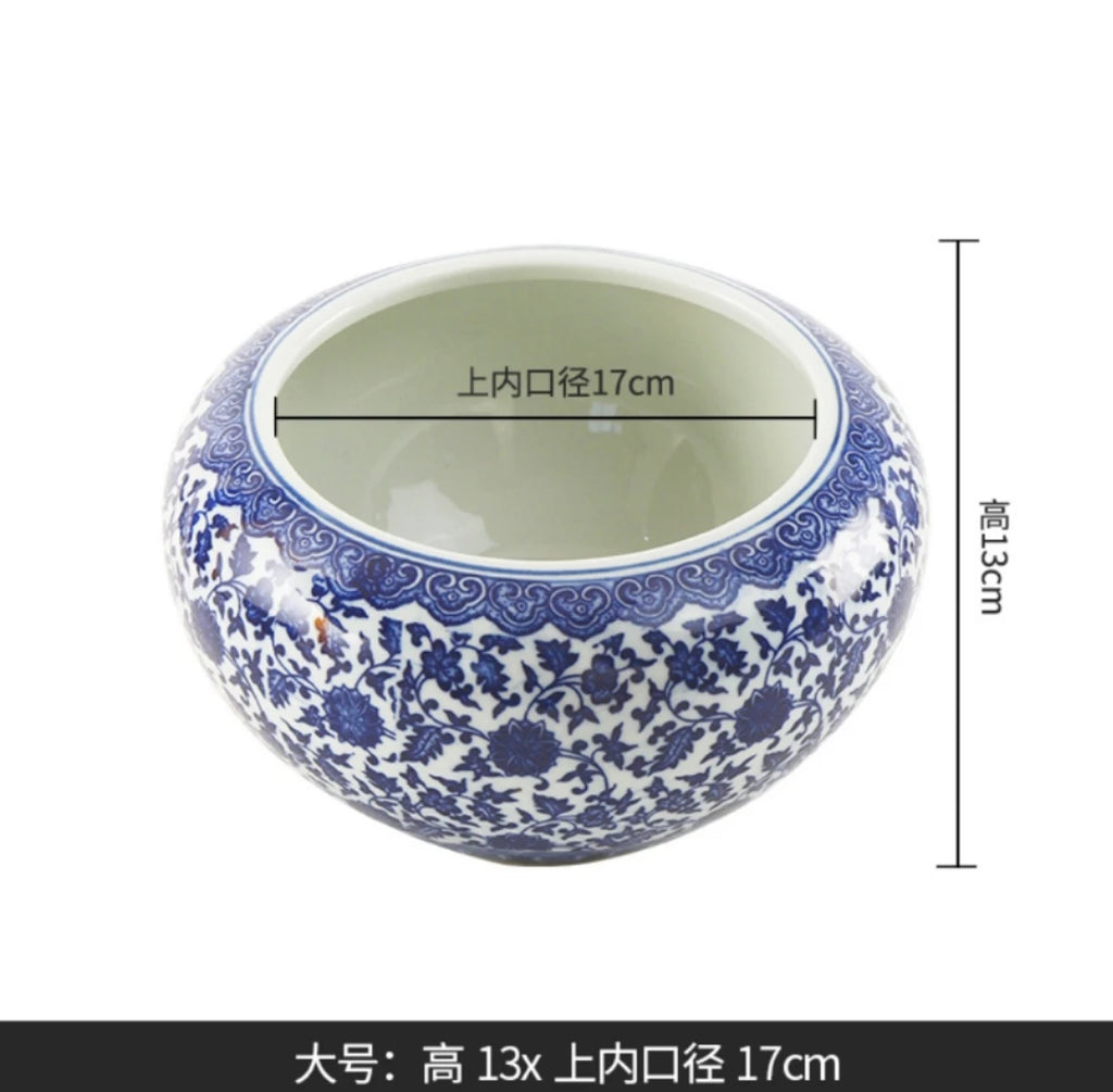 Vintage Blue & White Porcelain Lotus Bowl