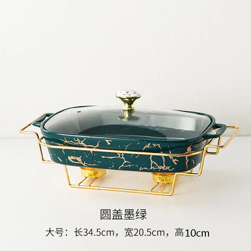 Rectangular Amphora Ceramic Casserole with Candle Warmer