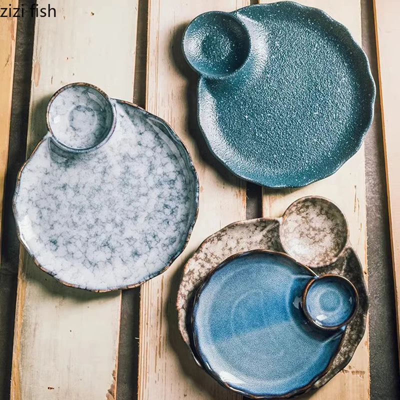 Vintage Irregular Ceramic Serving Plate – Creative Art for Sushi & Desserts