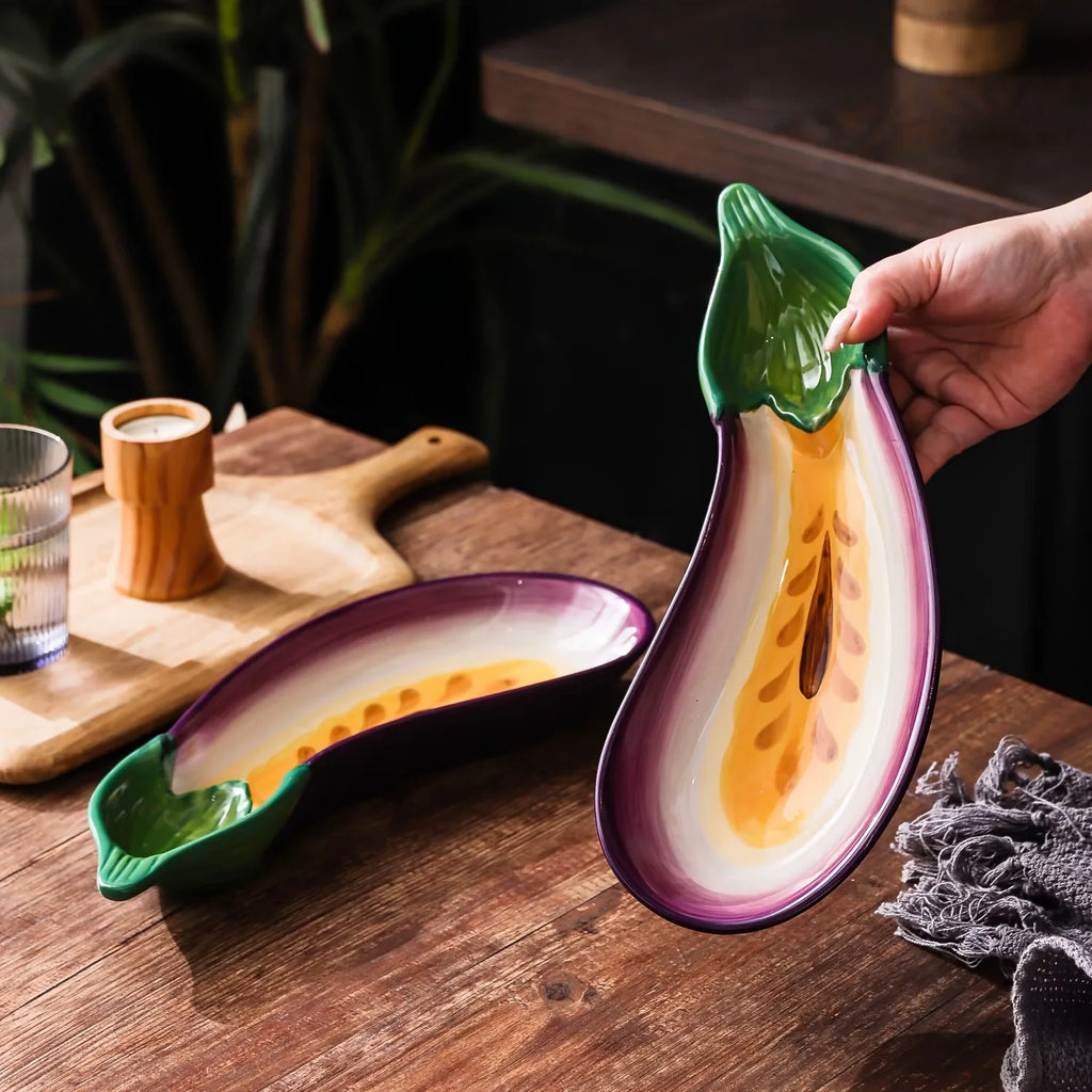 "Purple Eggplant" Creative Chip & Dip Serving Platter – Fun Snack Tray