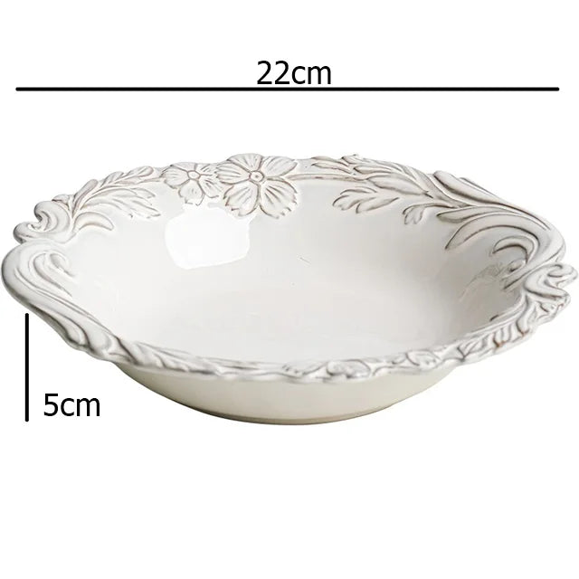 Vintage Stamped Floral Porcelain Plate – Elegant Serving Dish for Pasta & Desserts