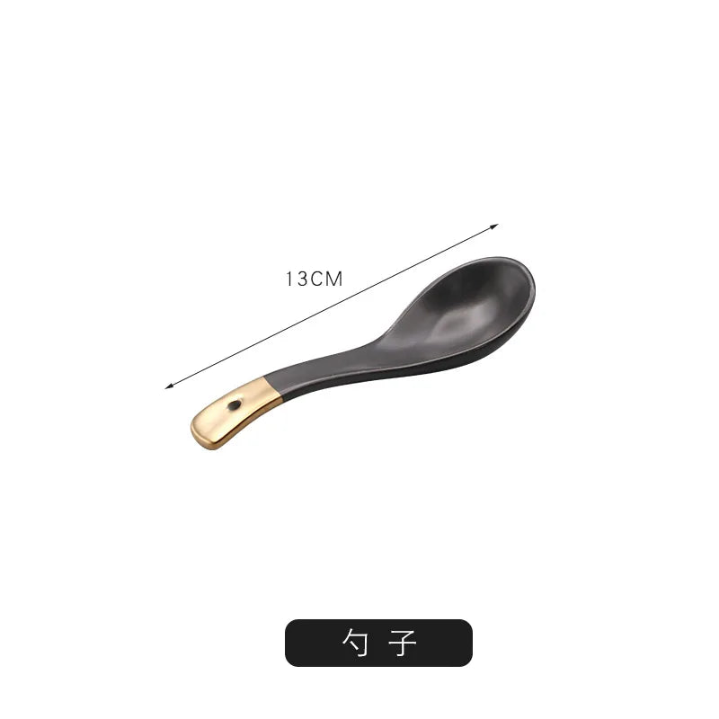 Modern Luxury Matte Black Dinner Set with Gold Rim (12 Pieces)