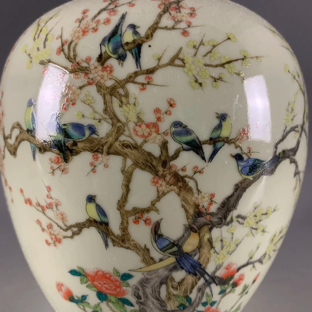 "Twelve Magpies" Antique Style Underglaze Porcelain Vase – Collectible Art