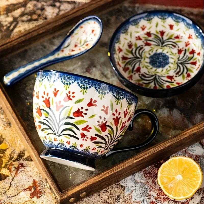 3-Piece Polish Pottery Mug Set with Lids (Gift Box)