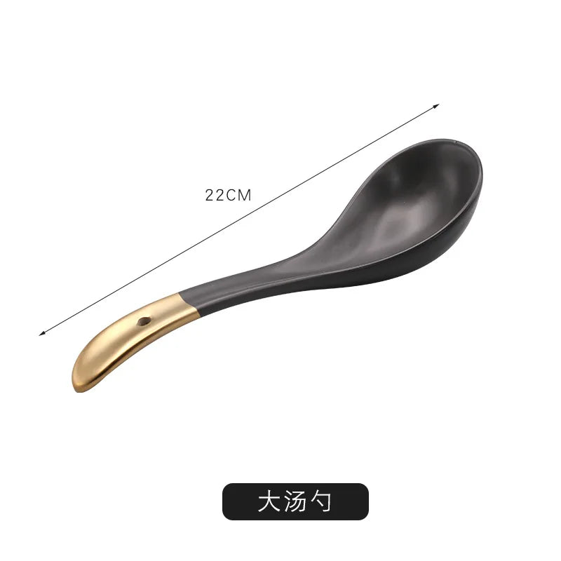 Modern Luxury Matte Black Dinner Set with Gold Rim (12 Pieces)