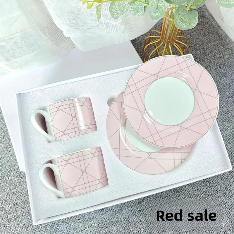 Fashionable European Style Red Tea & Coffee Set (2 Cups + 2 Plates) – Luxury Gift Box