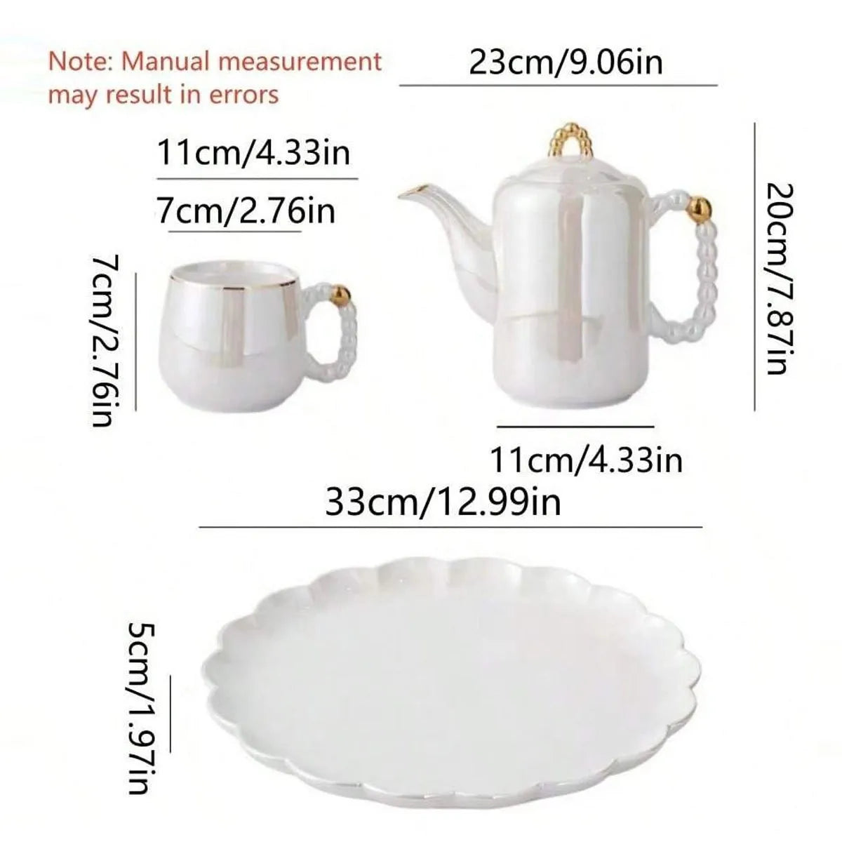 European Pearl White Glazed Porcelain Tea Service (Teapot, Sugar & Creamer)