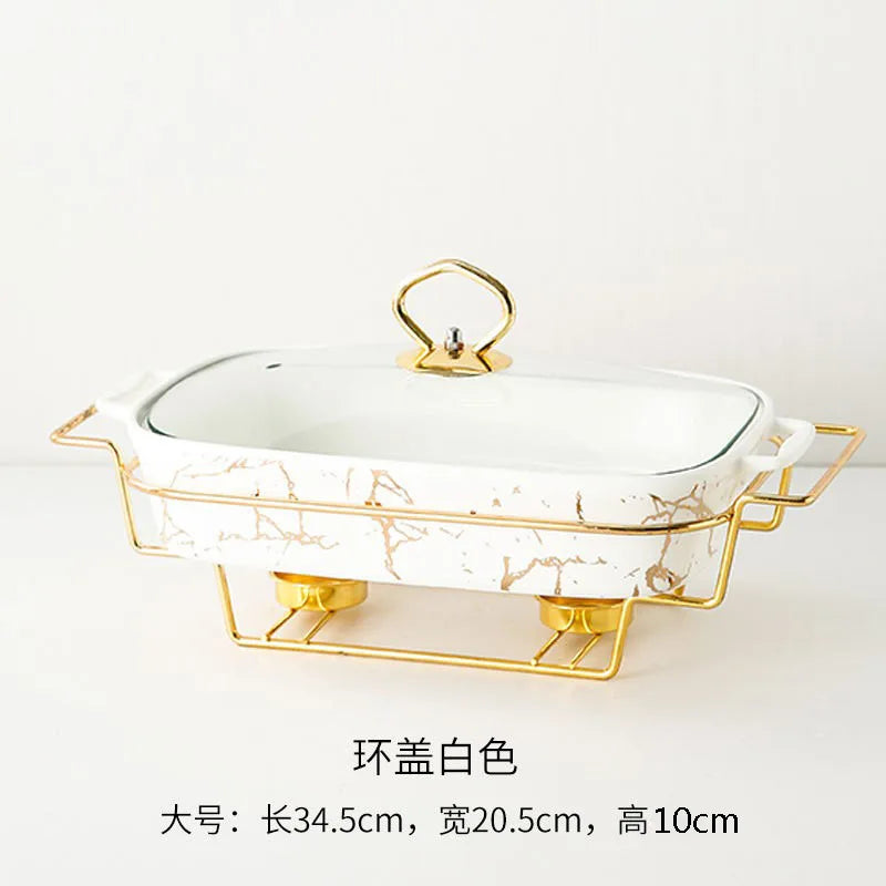 Rectangular Amphora Ceramic Casserole with Candle Warmer