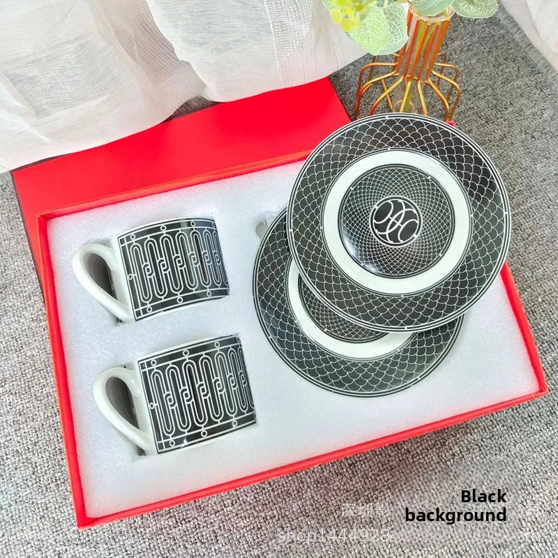 Fashionable European Style Red Tea & Coffee Set (2 Cups + 2 Plates) – Luxury Gift Box