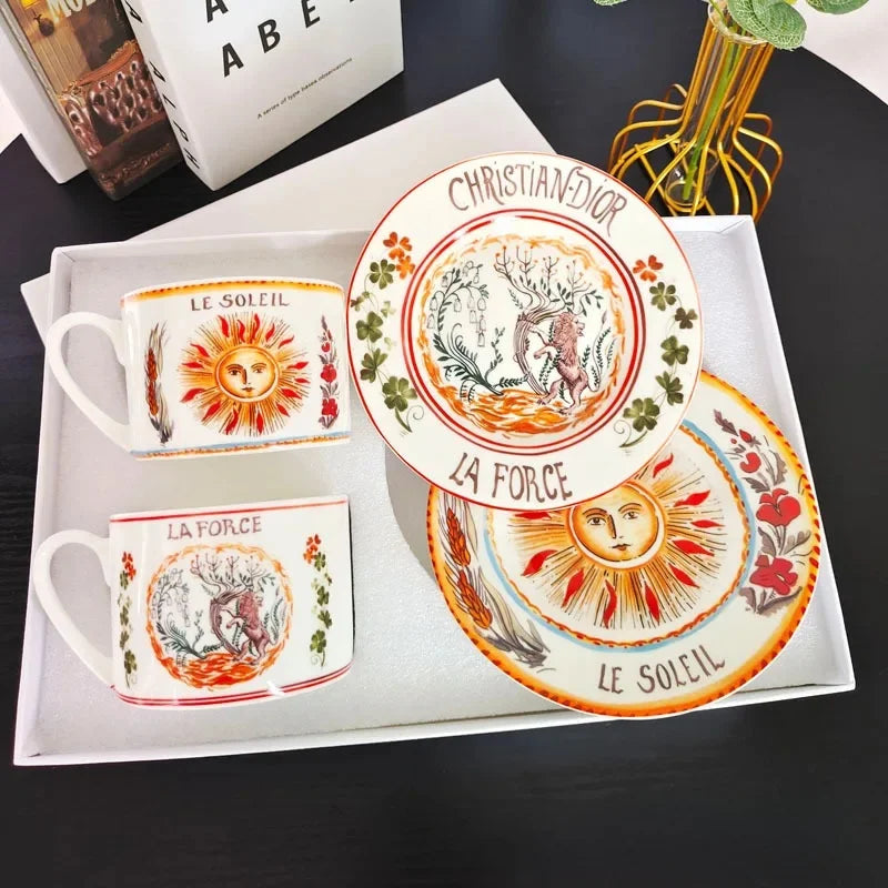 Fashionable European Style Red Tea & Coffee Set (2 Cups + 2 Plates) – Luxury Gift Box