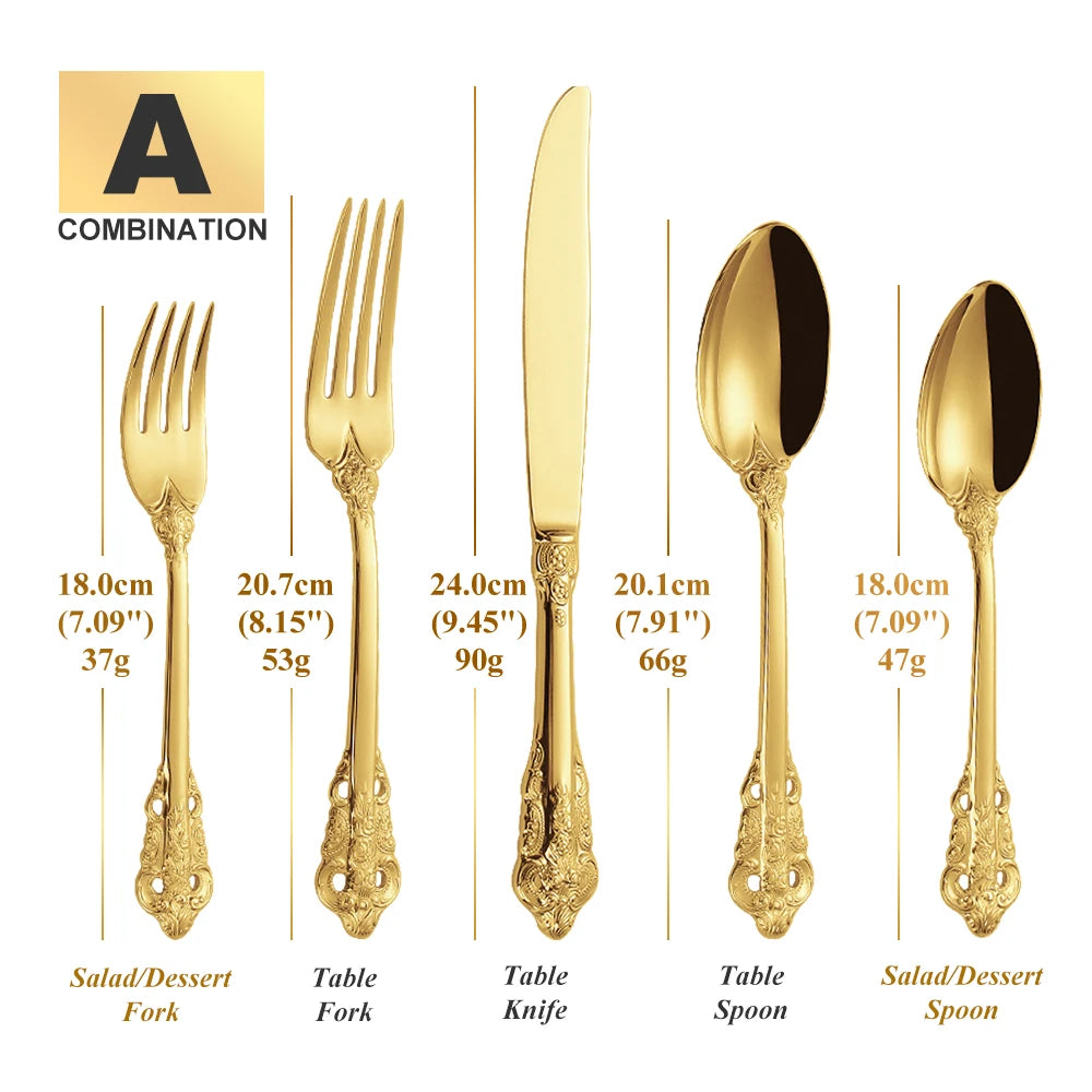 Royal Vintage 30-Piece Gold Plated Cutlery Set – Service for 6 (Gold, Rose Gold, Black)