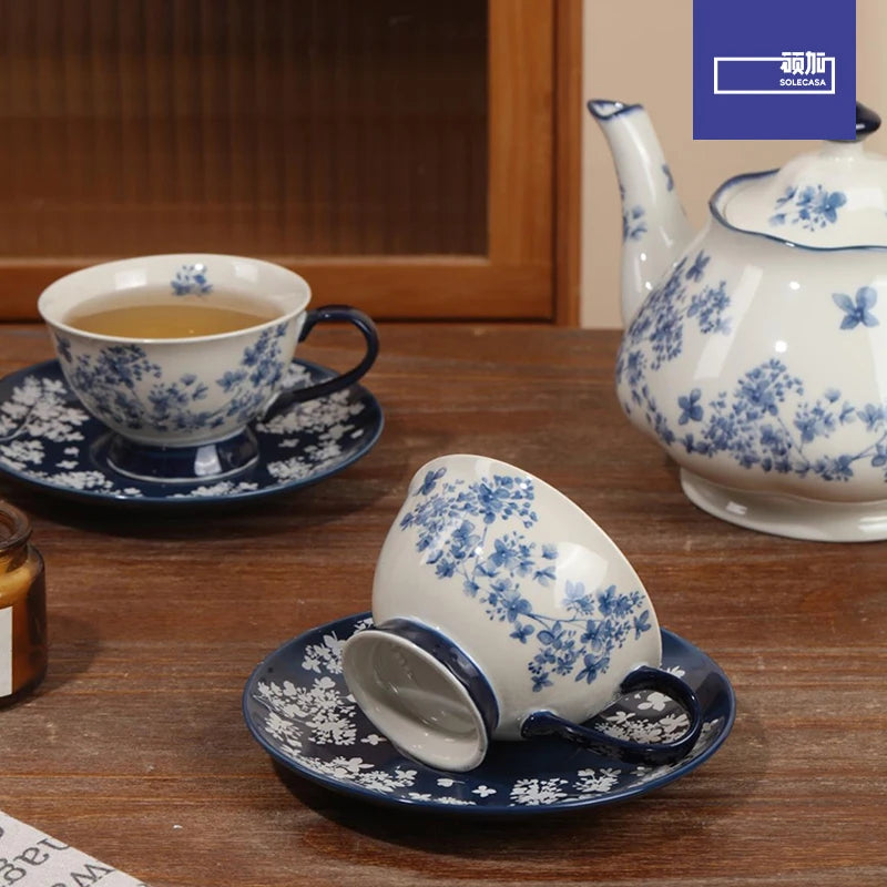SOLECASA Elegant Blue & White Porcelain Tea Service – Complete Afternoon Tea Gift Set