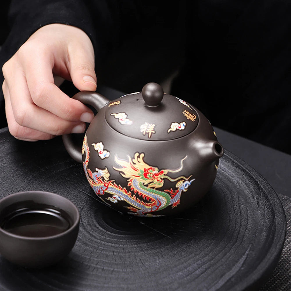 Color-Changing "Dragon & Phoenix" Purple Clay Teapot