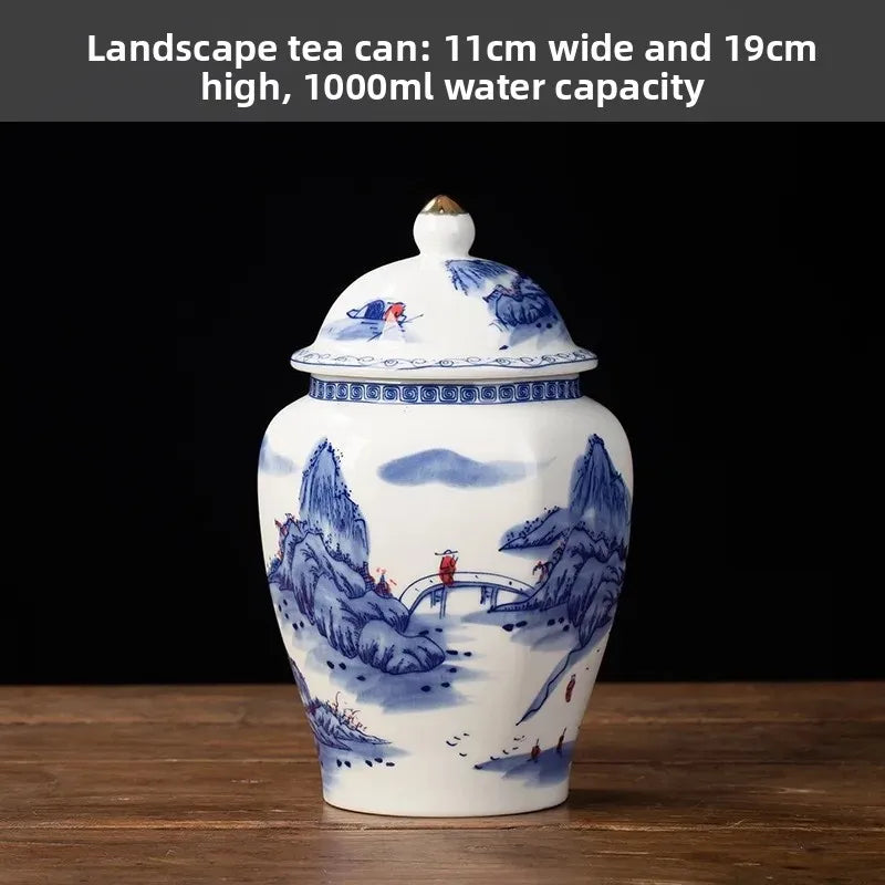 Classic Blue & White Porcelain Tea Canister – Moisture-Proof Storage Jar