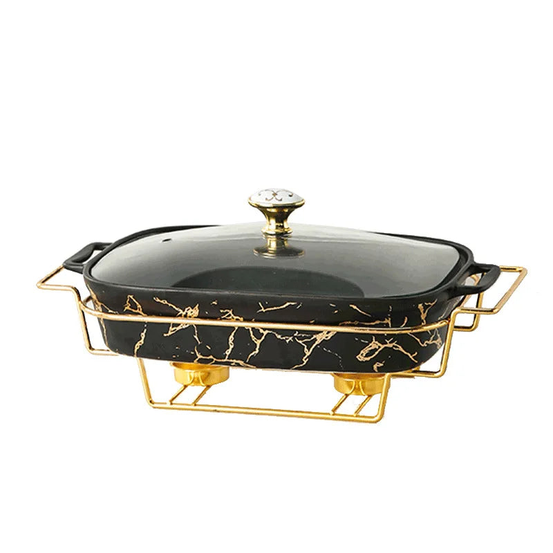 Rectangular Amphora Ceramic Casserole with Candle Warmer