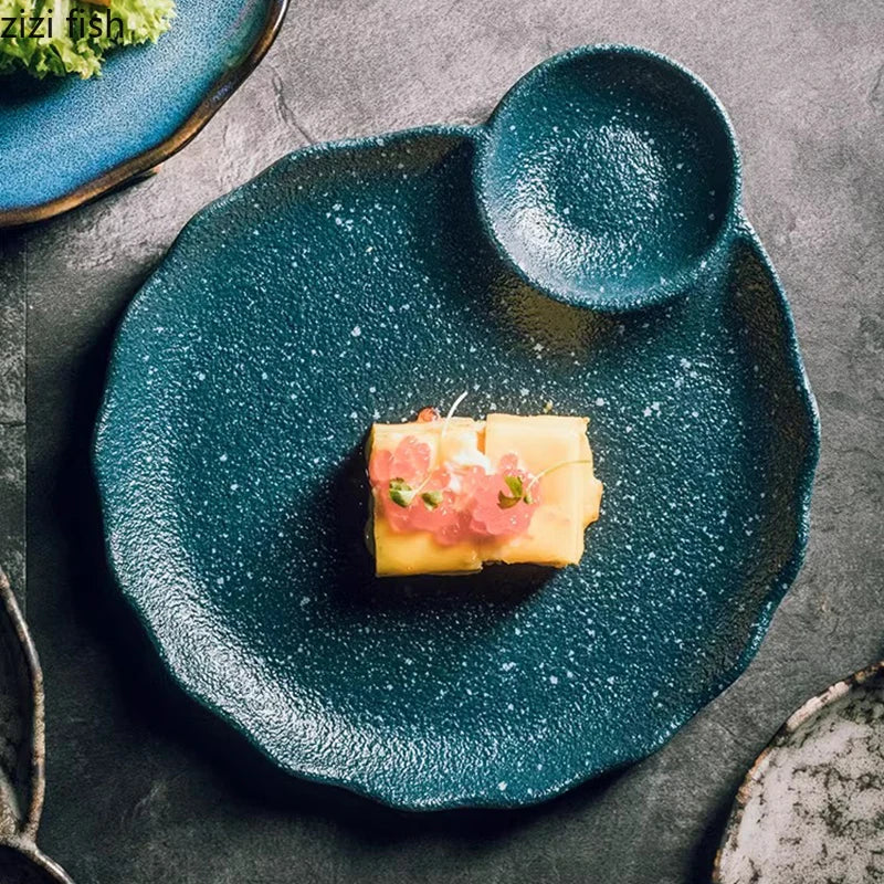 Vintage Irregular Ceramic Serving Plate – Creative Art for Sushi & Desserts