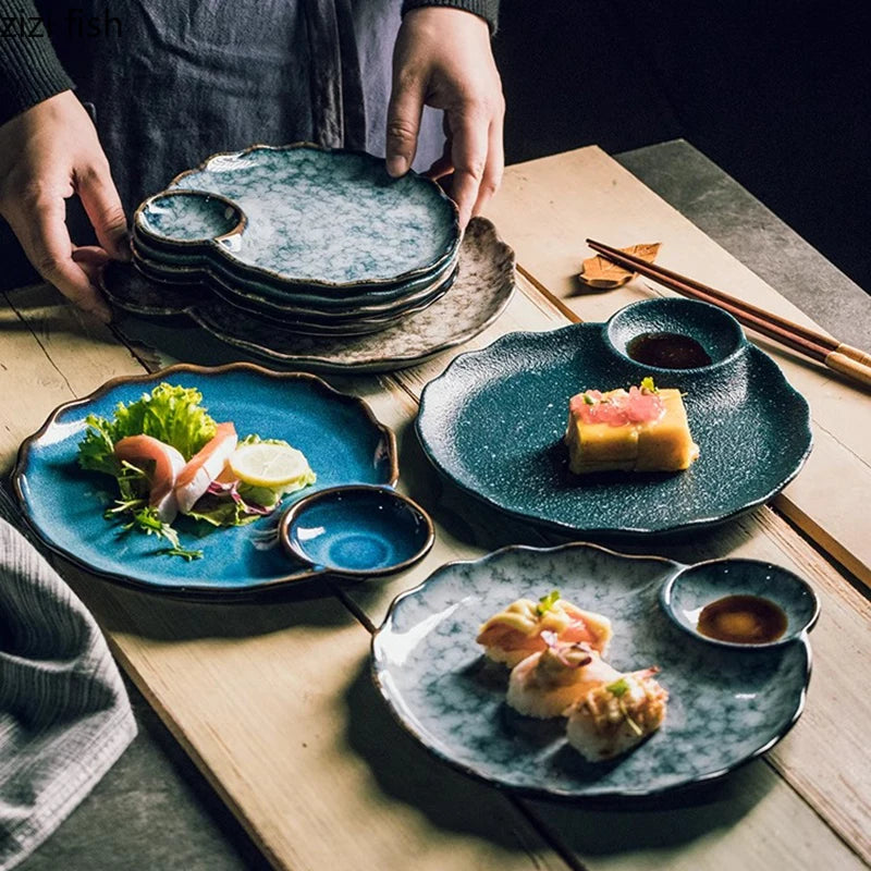 Vintage Irregular Ceramic Serving Plate – Creative Art for Sushi & Desserts