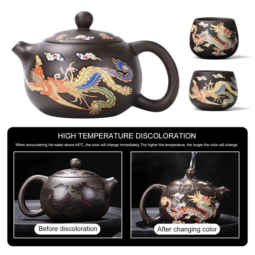 Color-Changing "Dragon & Phoenix" Purple Clay Teapot
