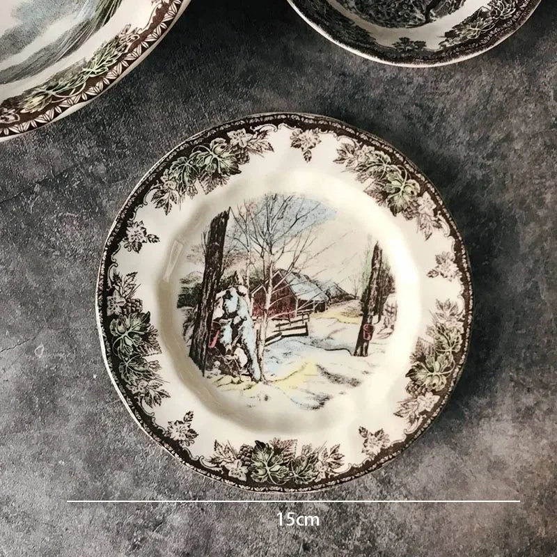 "Manor Landscape" Creative Ceramic Dessert & Salad Plate
