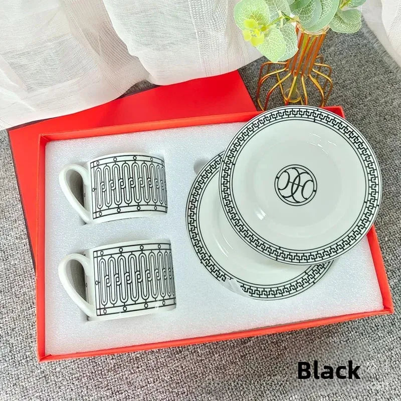 Fashionable European Style Red Tea & Coffee Set (2 Cups + 2 Plates) – Luxury Gift Box