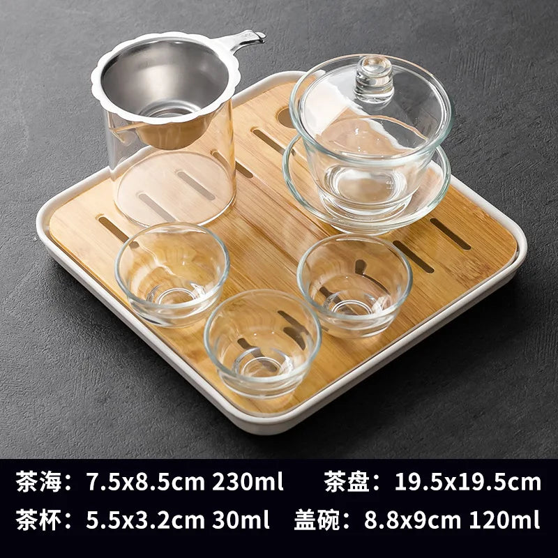 Household Kung Fu Tea Set (Gaiwan, 3 Cups & Dry Tray)