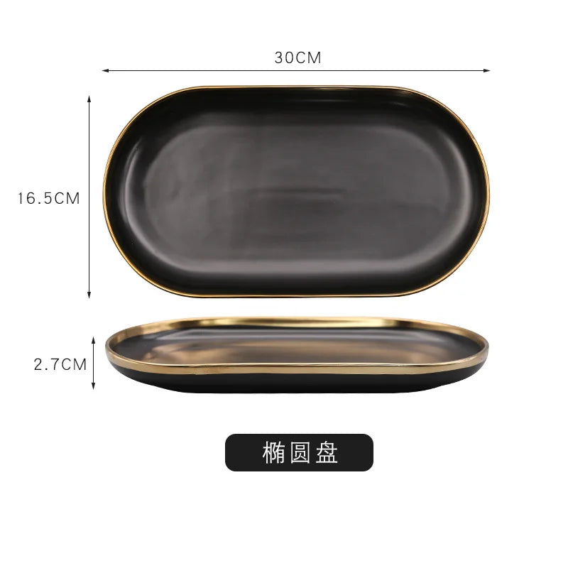 Modern Luxury Matte Black Dinner Set with Gold Rim (12 Pieces)