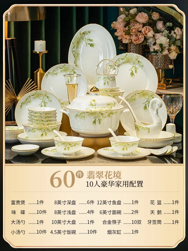 Luxury White & Green Dinnerware.