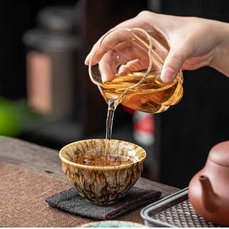 Handmade Jianzhan Kung Fu Tea Cup Set (5 Pieces) – Traditional Kiln Change