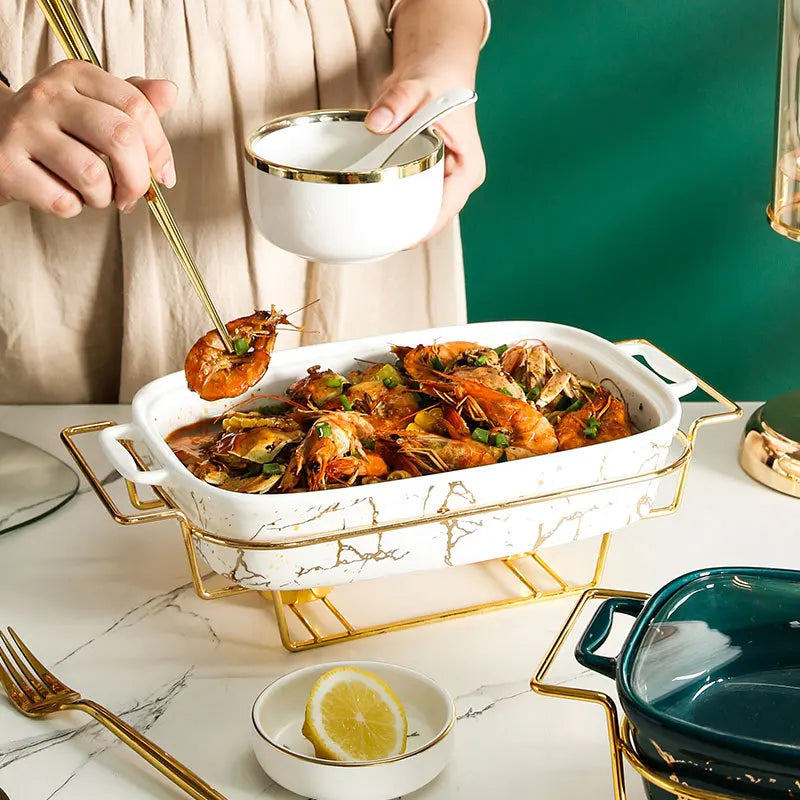 Rectangular Amphora Ceramic Casserole with Candle Warmer