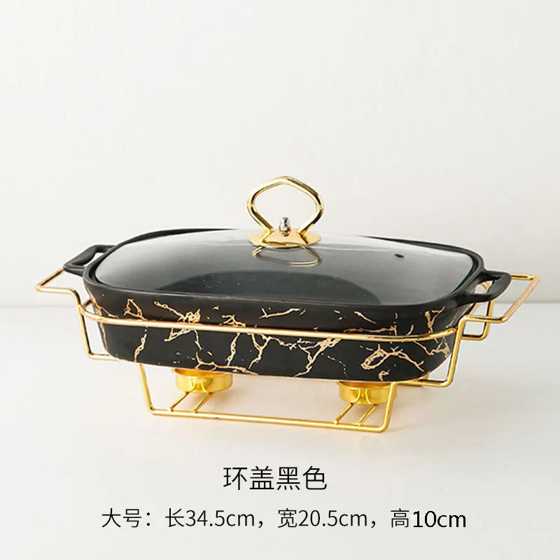 Rectangular Amphora Ceramic Casserole with Candle Warmer