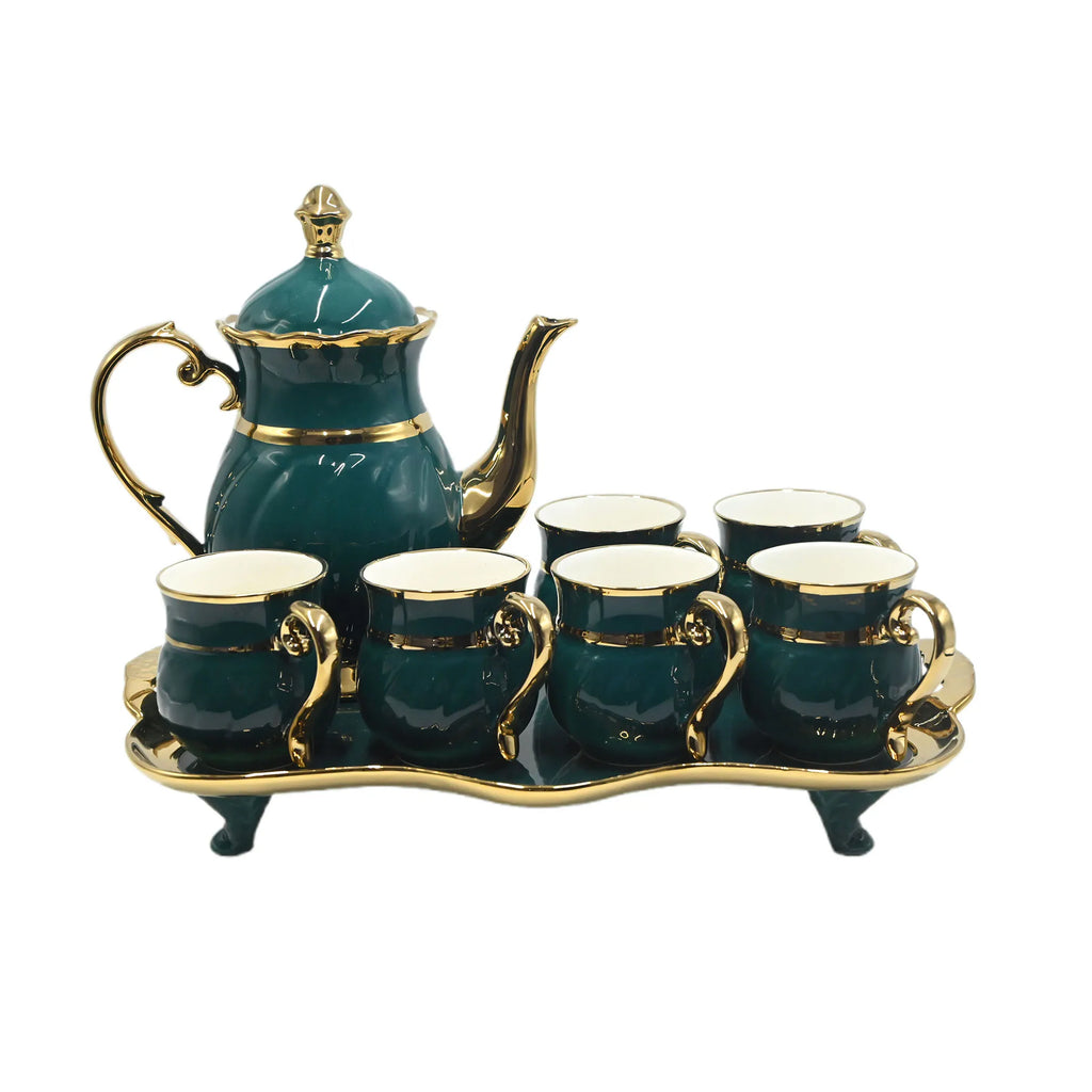 English Emerald Green & Gold Tea Cup Set (8pc/6pc)