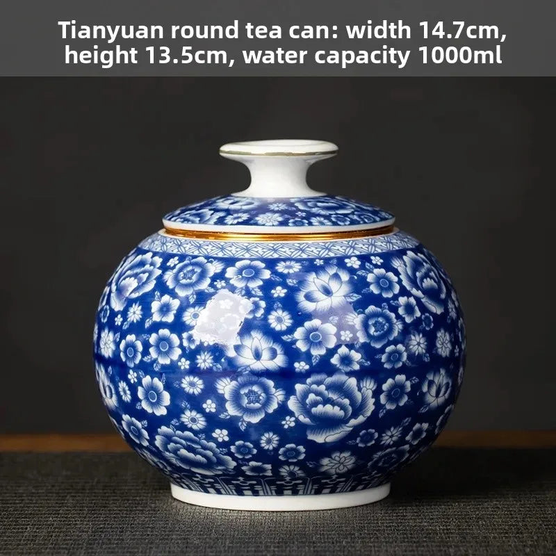 Classic Blue & White Porcelain Tea Canister – Moisture-Proof Storage Jar
