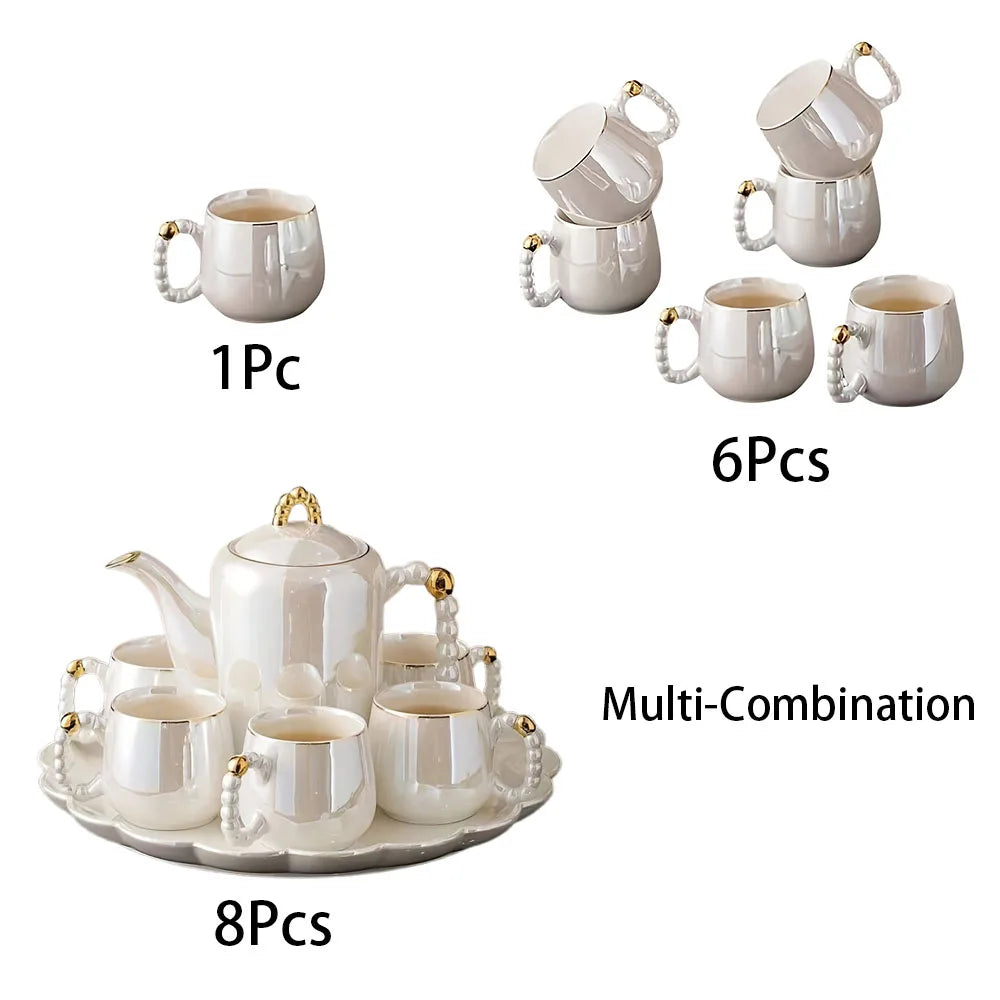European Pearl White Glazed Porcelain Tea Service (Teapot, Sugar & Creamer)
