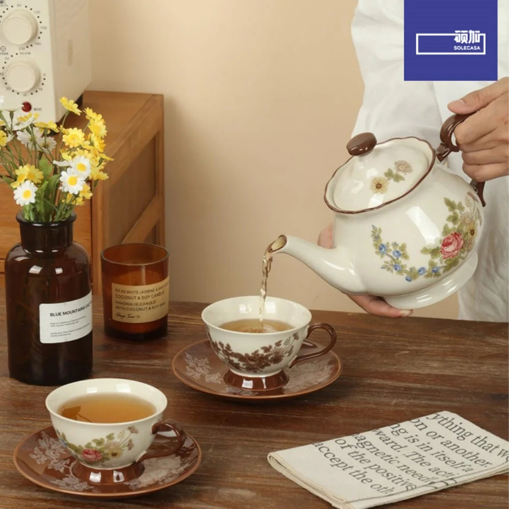 SOLECASA Vintage Floral Tea Set – Pot & Cups (Gift Box)