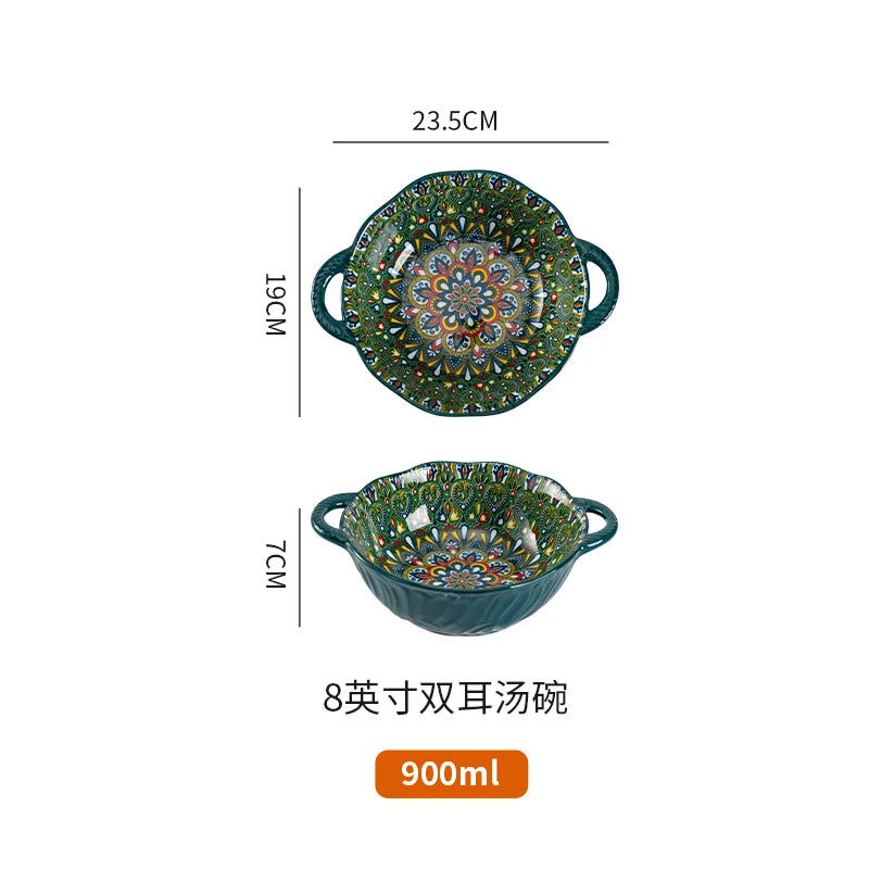Creative Modern Ceramic Tableware Collection – Handle Bowls & Steak Plates