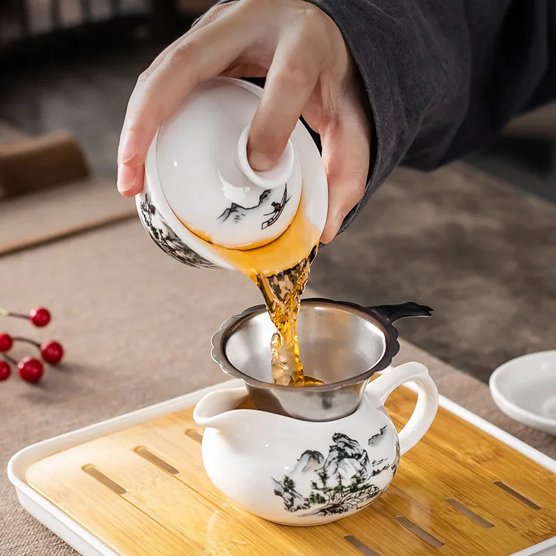 Household Kung Fu Tea Set (Gaiwan, 3 Cups & Dry Tray)