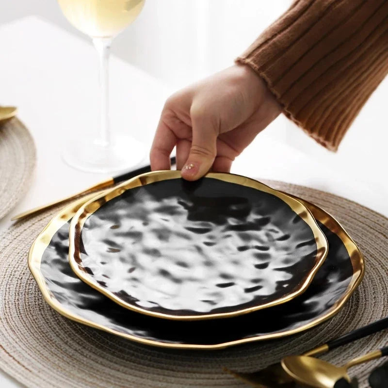 Nordic Chic Gold-Accented Porcelain Collection – Dinner Plates, Bowls & Cake Trays